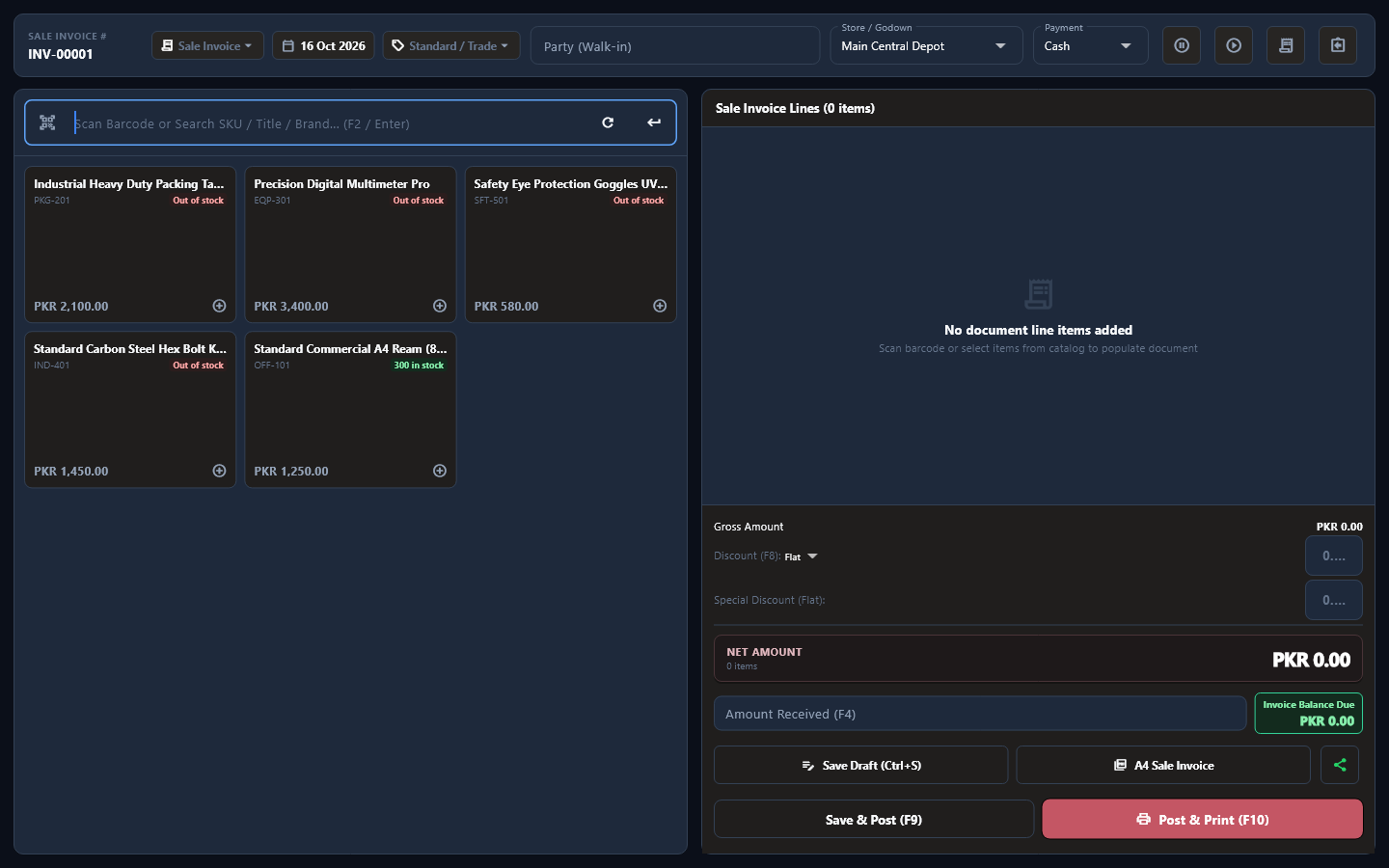 ZevTrack Sale Invoice POS Screen